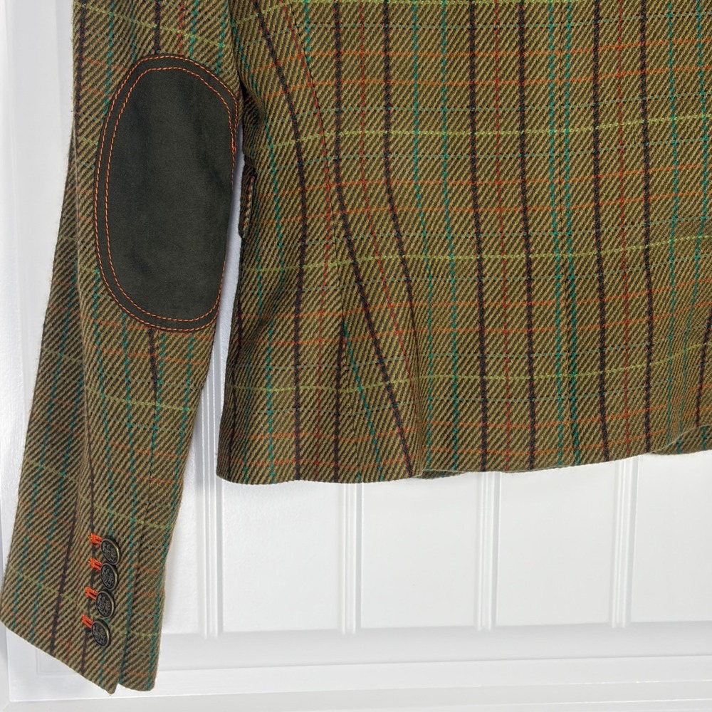 Cremieux Womens Brown Plaid Blazer Elbow Patches Single Button Jacket Size 0 - Picture 5 of 8